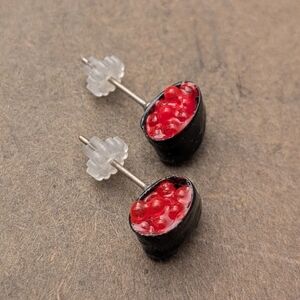 Japanese Sushi Ikura Post Earrings Red White Black